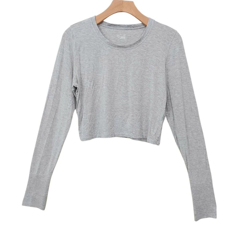 OFFLINE by Aerie Crop Top Womens Large Grey Long Sleeve Lightweight Thumbholes